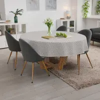 ANRO Tafelkleed Geometrische ruiten Grijs Rond Ø140cm Met sierband Afwasbaar Waterafstotend