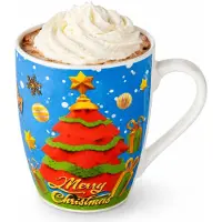 Excellent houseware Kerst mok - Merry Christmas - blauw - 350 ml - keramiek - koffiemok - cadeaumok