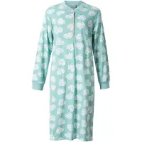 Lunatex dames nachthemd lange mouw - interlock licht geruwd - maat XXL - Hart margriet - mint