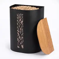 Casabel Pellet- & Houtkorrelbak met Wielen, Cap. 45kg, Zwart Metaal, Bamboedeksel, voor Pelletkachel