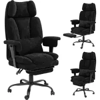 Puluomis ergonomische bureaustoel met voetsteun, verstelbare rugleuning en armleuningen, lendensteun, hoofdkussen, chenille bekleding, geschikt tot 150 kg, zwart