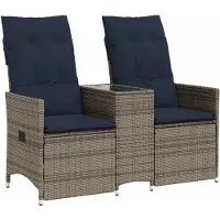 vidaXL Tuinbank 2-zits verstelbaar met tafel poly rattan grijs