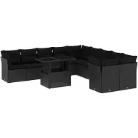 vidaXL 11-delige Loungeset met kussens poly rattan zwart