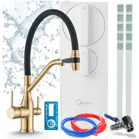 ARI Keukenmengkraan met omgekeerde osmose waterfiltersysteem, Magneto, keramische cartridge, messing, perlator, 360 graden draaibaar, geborsteld goud