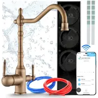 ARI Waterfiltersysteem met omgekeerde osmose, Wi-Fi, 120 liter per uur, mengkraan van messing, keramische cartridge, 360 graden draaibaar, perlator in retro-stijl