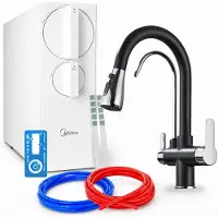 ARI Omgekeerde osmose waterfilterinstallatie Nordic 800 Gpd, mengkraan met twee handgrepen, keramische cartridge, 360 graden draaibaar, perlator, messing, zwart chroom