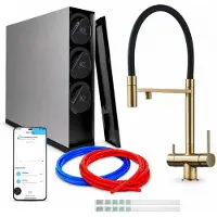 ARI Omgekeerde osmose waterfilter Highflex 600 GPD met een driewegs keukenkraan, keramische cartridge, 360 graden draaibaar, perlator, messing, geborsteld goud