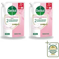 Dettol 2 x - Handzeep Navulling - Hypoallergenic - Sensitive - 500 ml - Wasstrips - Handzeep Navulling - Hypoallergenisch Handzeep - Gevoelige Huid - Antibacterieel Handzeep - Duurzaam Handzeep