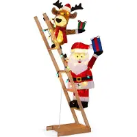 Costway , verlichte rendier en kerstman op een ladder, 166 cm hoge kerstfiguur met 100 LED-lampjes, XXL kerstdecoratie, kerstversiering