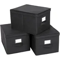 Songmics - Opbergbox - Set van 3 - Vouwbaar met Deksel - Met Labelhouder - Zwart