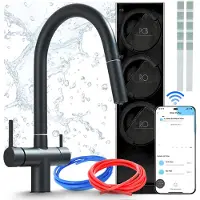 ARI Keukenmengkraan met waterfiltersysteem Slender, 800 GPD omgekeerde osmose RO7, WiFi, zonder tank, mengkraan met twee grepen, keramische cartridge, messing, mat zwart