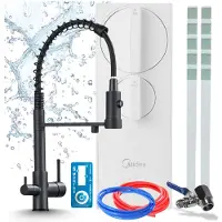 ARI Keukenmengkraan met waterfiltersysteem Solid Spring, 3-wegs mengkraan, RO5 400 GPD omgekeerde osmose installatie, messing, keramische cartridge, luchtbelindeling, mat zwart