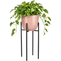Mica Decorations plantenpot - roze - keramiek - D25 x H23 cm - op verhoger van metaal - zwart - verhoogt 45 cm