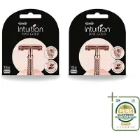 Wilkinson 2 x Intuition - Navulmesjes - Rose Gold Safety Razor - Luxe - 15 mesjes - Wasstrips - Scheermesjes - Navulmesjes - Veilig Scheeren - Luxe Scheermesjes - Roségouden Scheermesjes