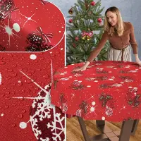 ANRO Tafelkleed Kerst maretak Rood Rond Ø100cm Rechte rand Afwasbaar Waterafstotend Binnen & Buiten