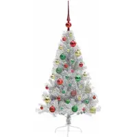vidaXL Kunststof Voorverlichte Kerstboom met 150 LED Zilver 120 cm PET