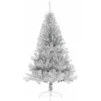 vidaXL Kunststof Voorverlichte Kerstboom met 150 LED Zilver 150 cm PET