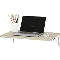 HOMCOM Wandklaptable, inklapbaar, ruimtebesparend, zwevend bureau, eikenhout