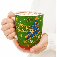 Excellent houseware Kerst mok - Merry Christmas - gekleurd - 350 ml - keramiek - koffiemok - cadeaumok