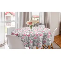 Abakuhaus Vlinder Rond Tafelkleed, Schetsstijl met Dieren Bladeren Abstracte Natuur Romantische Krullen en Lijnen, Rond Tafelkleed voor Eetkamer Keukendecoratie,150 cm, Grijs Roze Wit