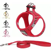 Famanu – Hondentuig Kleine honden met riem - anti-trektuig Reflecterend ademend borsttuig - puppytuig voor kleine - middelgrote honden (L - Rood geruit)