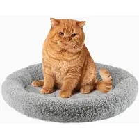 Benza Ibenzoa huisdierbed Ø 40 cm – ultra-zachte lamswolstof voor honden en katten, antislip, waterdichte Oxford-bodem met siliconen nopjes, grijs