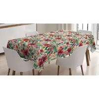 Abakuhaus Kerst Tafelkleed, Kerstbloemen Nahaufnahme Kunst, Onderhoudsvriendelijk, wasbaar en gepersonaliseerd met moderne printtechnologie, 140 x 200 cm, Groen Vermiljoenrood