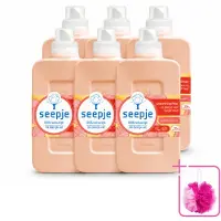 Seepje 6 x - Wasverzachter - Verzorgt en Verfrist - Sandelhout en Perzik - 30 Wasbeurten - 750 ml - Bulkverpakking - Wasverzachter - Douchemop - Natuurlijke wasverzachter