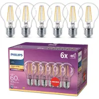 Philips LED lamp E27 | Peer A60 | Filament | Helder | 2700K | 5.9W (60W) | 6 stuks