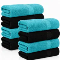 Komfortec 8x Handdoek 70x140 - 100% Katoen – Handdoekenset - Zacht - Zwart-Turquoise