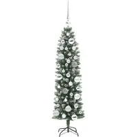 vidaXL - Kunstmatige - slanke - kerstboom - Groen - en - Wit - 120 - cm