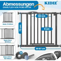 Kidiz Traphekje 81-87 cm Uitbreidbaar met Verlengstuk - Kinderhekje zonder boren Veiligheidshekje voor Kinderen en Baby - Antraciet