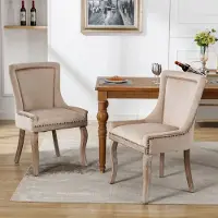 Sweiko Luxe Eetkamerstoelen (Keukenstoelen, Woonkamer Stoelen, 2-delige), Zachte Kussens stoelen met spijkerhoofd decoratie, massief houten poten, fluwelen cover, beige kleur