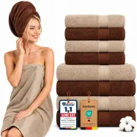 Komfortec Handdoekenset – Set van 8 - 4x Handdoek 50x100 cm en 4x Badhanddoek 70x140 cm - 100% Katoen - Bruin&Beige