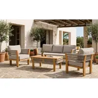 AEA Gartenlounge Set 3-Sitzer sofa Sessel Beige Kissen Modern Couchtisch