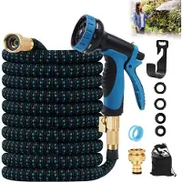 Merkloos Tuinslang 22,5 m, knikvrij, 10 functies sproeikop, latex kern, blauw voor tuin