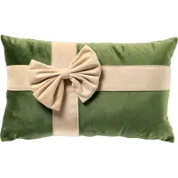 Textino CUDDLE-GIFT - kussenhoes 30x50 cm - fluweel - cadeaustrik - Bronze Green - groen, beige