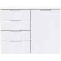 Forte Sienna dressoir met 1 deur en 4 lades, gemaakt van houtvezel, wit/wit, hoogglans