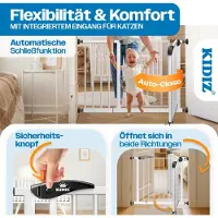 Kidiz Traphekje 81-87 cm Uitbreidbaar met Verlengstuk - Kinderhekje zonder boren Veiligheidshekje voor Kinderen en Baby - Wit / Zwart