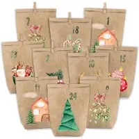 OEM Adventskalender om zelf te vullen - 24 papieren zakjes met aquarelmotief - Voor zelfvulling - 24 stuks