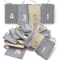 Dripio Adventskalender om zelf te vullen, 24 katoenen zakjes, 9x11 cm, beige/grijs