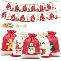 Dripio Adventskalender om zelf te vullen, 24 vakken, 18x13 cm, rood/beige, linnen