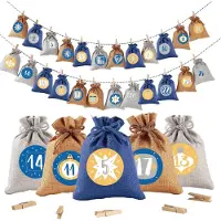 OEM Adventskalender om zelf te vullen - Met bedrukte jute zakjes - Voor zelfvulling - Blauw