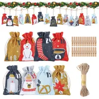 OEM Adventskalender zakjes - 24 linnen zakjes met clips en touw - Hangende adventskalender voor zelfgemaakte decoraties - 24 stuks