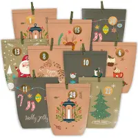 OEM Adventskalender om zelf te vullen - 24 papieren zakjes met stickercijfers 1-24 - Voor zelf maken - Bruin