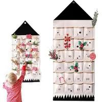 OEM Adventskalender van stof, om zelf te vullen - Herbruikbare wanddecoratie met stoffen zakjes - Voor zelfdecoratie - Zwart en beige