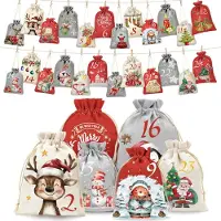 OEM Adventskalender om zelf te vullen - 24 bedrukte stoffen zakjes - Voor kinderen - 2 formaten