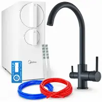 ARI Keukenmengkraan met omgekeerde osmose waterfilter, Linko 800 Gpd, mengkraan met twee grepen, keramische cartridge, luchtbelindeling, 360 graden draaibaar, messing, mat zwart