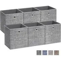 Songmics Opbergdozen set van 6 van non-woven stof met handvat, Heide grijs
