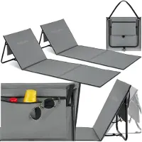 TecTake Strandmat - Set van 2 opvouwbare ligmatten met verstelbare rugleuning, draagriem en opbergvak - Ideaal voor strand, camping of tuin - Lichtgewicht en onderhoudsvriendelijk - Grijs
